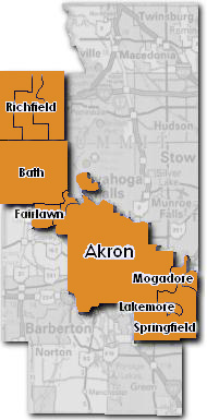 Map showing the geographic jurisdiction of the Akron Municipal Court