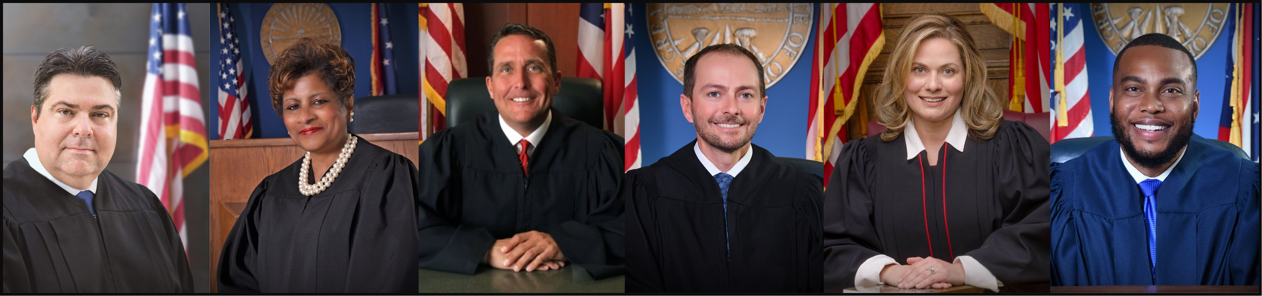 From left to right: Administrative/Presiding Judge Ron Cable, Judge Annalisa S. Williams, Judge Jerry Larson, Judge Jon Oldham, Judge Nicole Walker and Judge David Hamilton