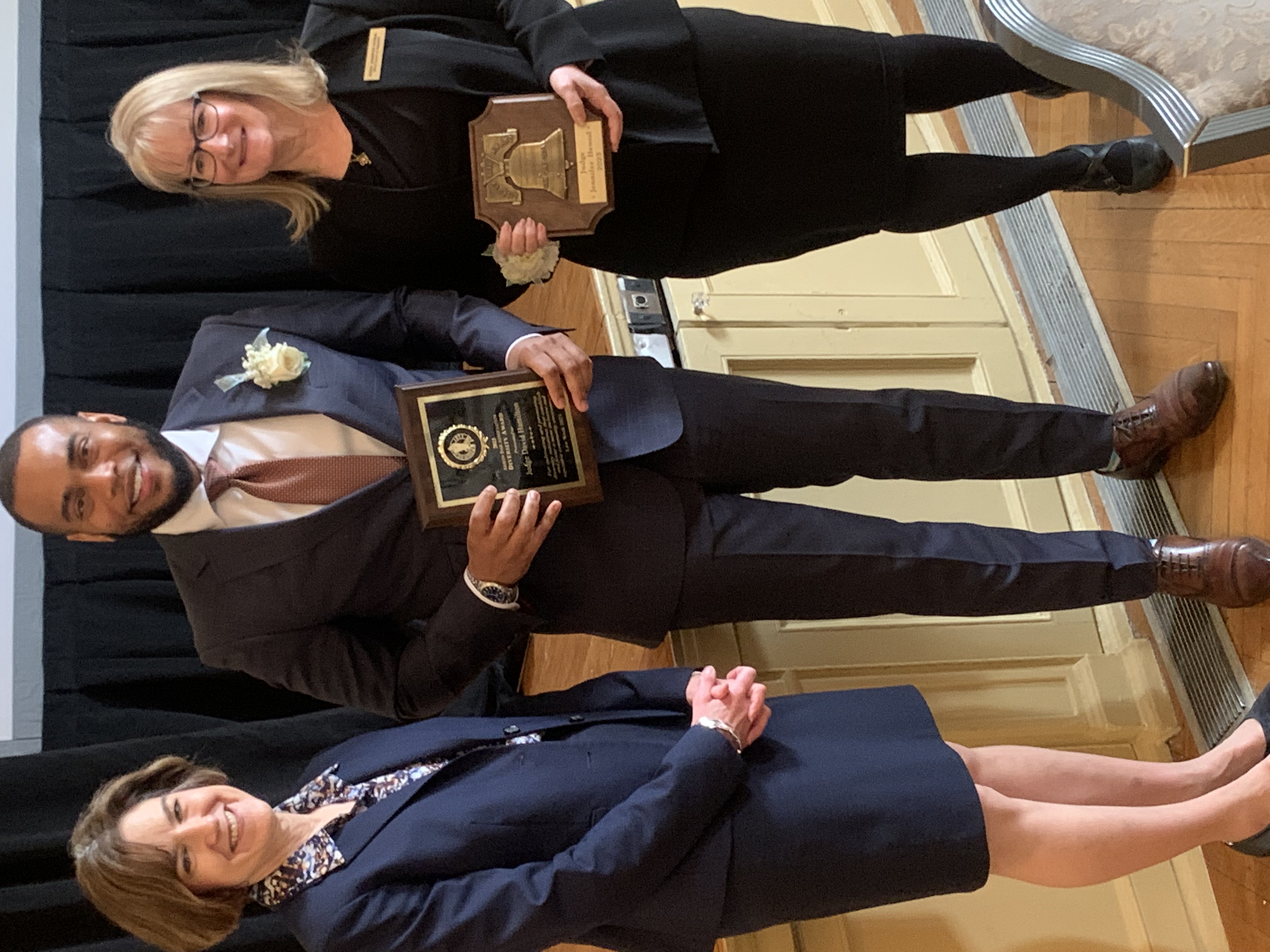 From left to right: Akron Bar Association President Maura Scanlon, Judge Hamilton and Judge Hensal